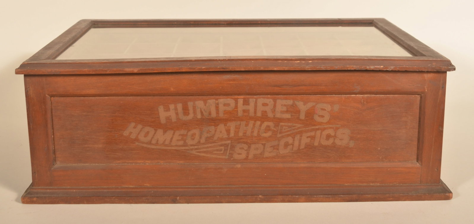 Rare Stenciled Humphreys Remedies Store Display: Frederick K. Humphreys (1816-1900) was an American physician and proponent of stimulating the body's ability to heal through natural means. He created 35 medicines using apigenin and sucrose as an ing