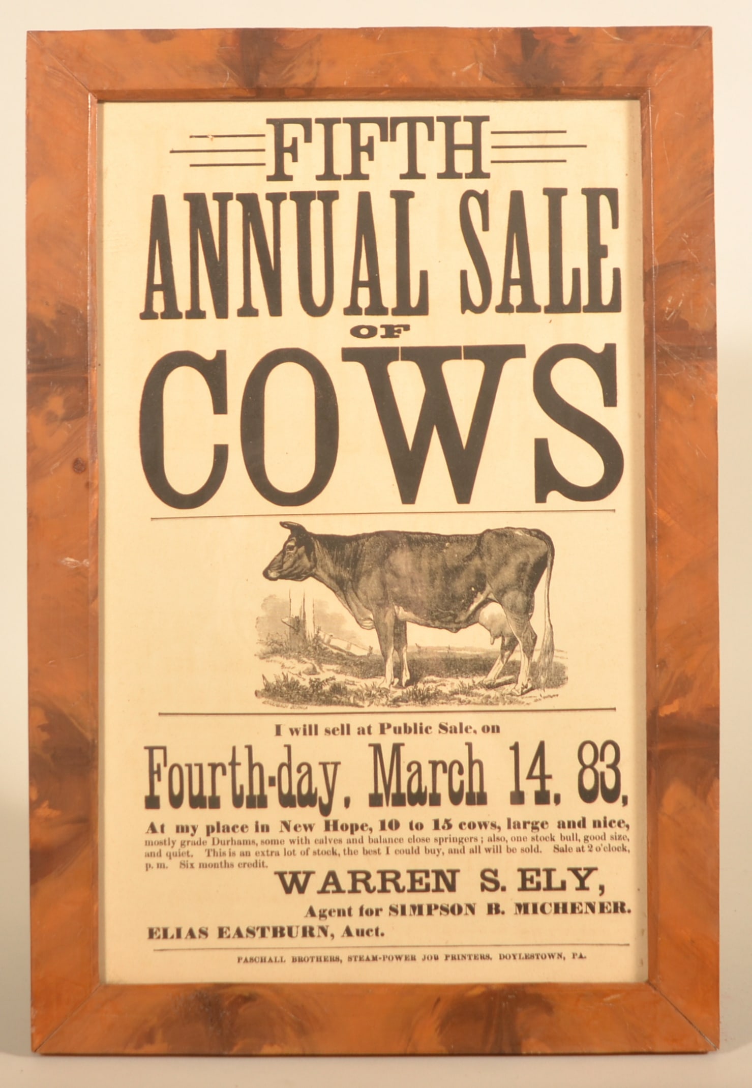 Great 1887 New Hope, PA Cow Auction Broadside (1 of 3)