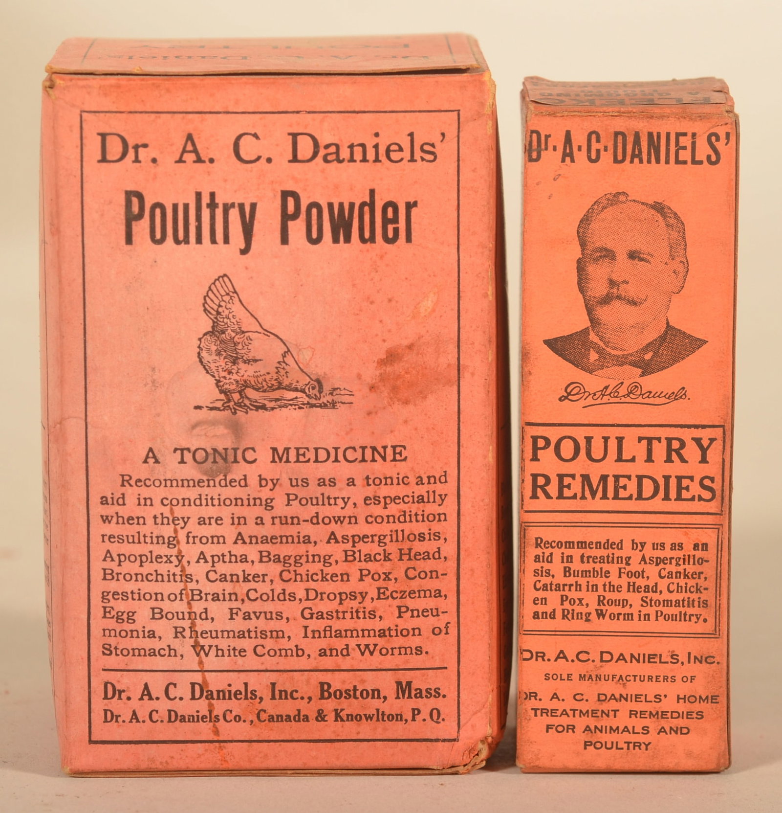 Rare Unopened Packages Dr. Daniels' Poultry Powder: Dr. Daniels' is well known for their advertising and branding which typically focuses on livestock, dogs and to a lesser extent cats. Rarely do you see packages that are related to poultry. This lot