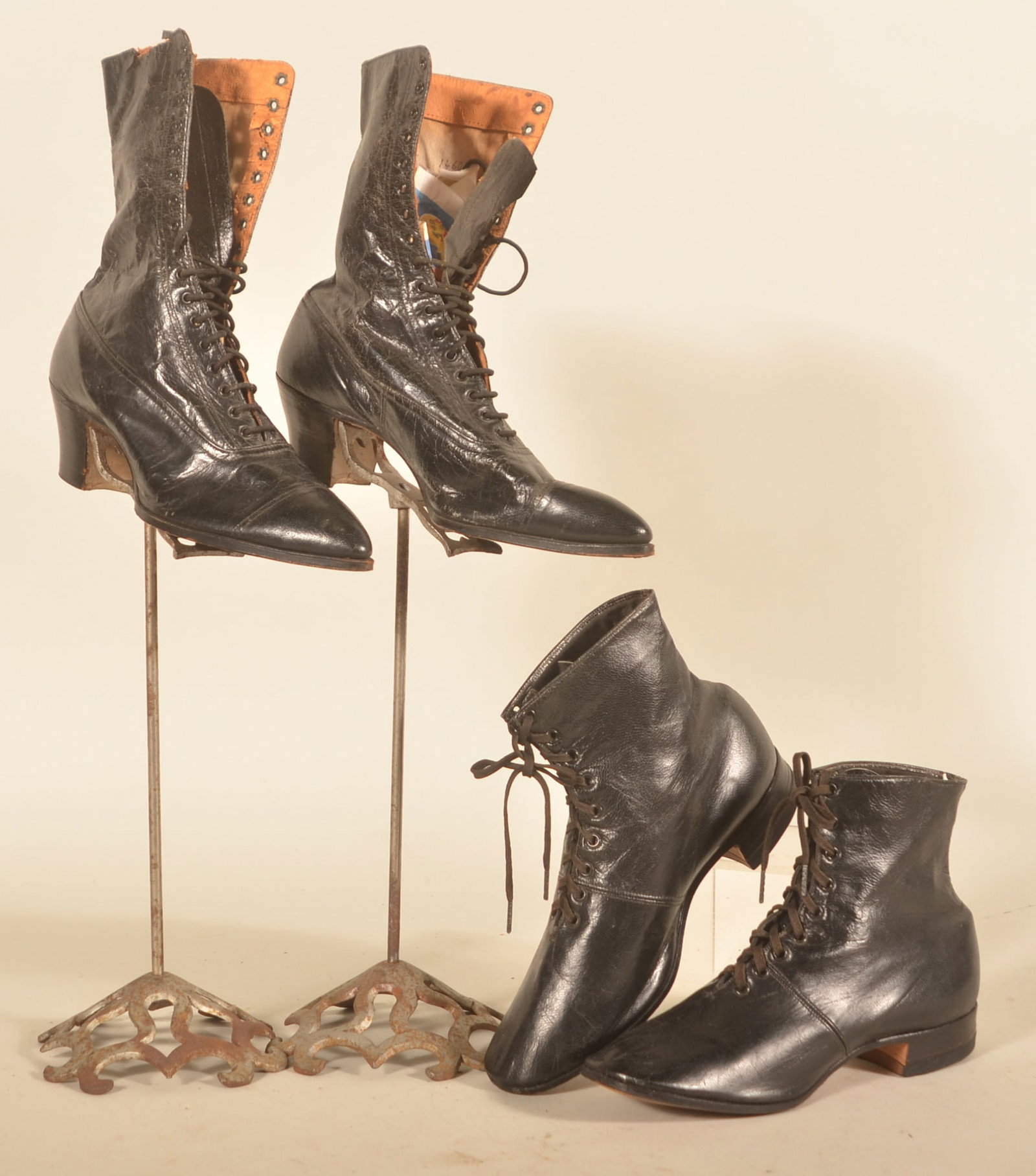 Pair Cast Iron Counter Shoe Displays w/ Shoes (1 of 4)