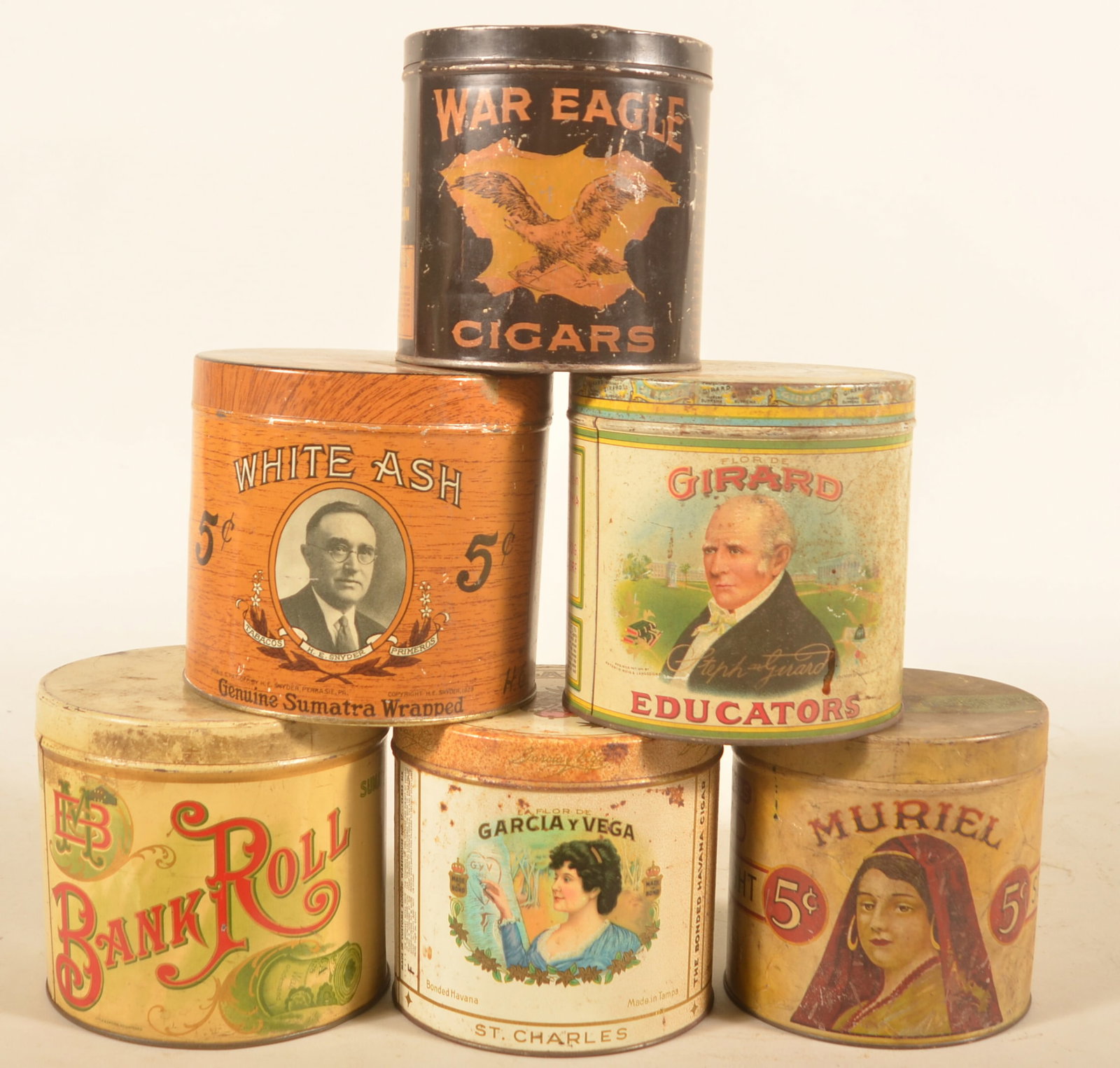 Group Six Cigar Tins Incl. War Eagle & Bank Roll (1 of 4)