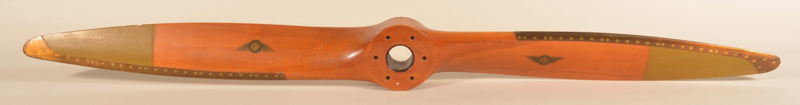 Wood Sensenich Bros. Lititz, PA Airplane Propeller: Very nice model number 70D4 propeller with serial number 57789. Winged "SB" logo on both blades and stamped Sensenich as well. Original finish. Non-letter serial number puts production between