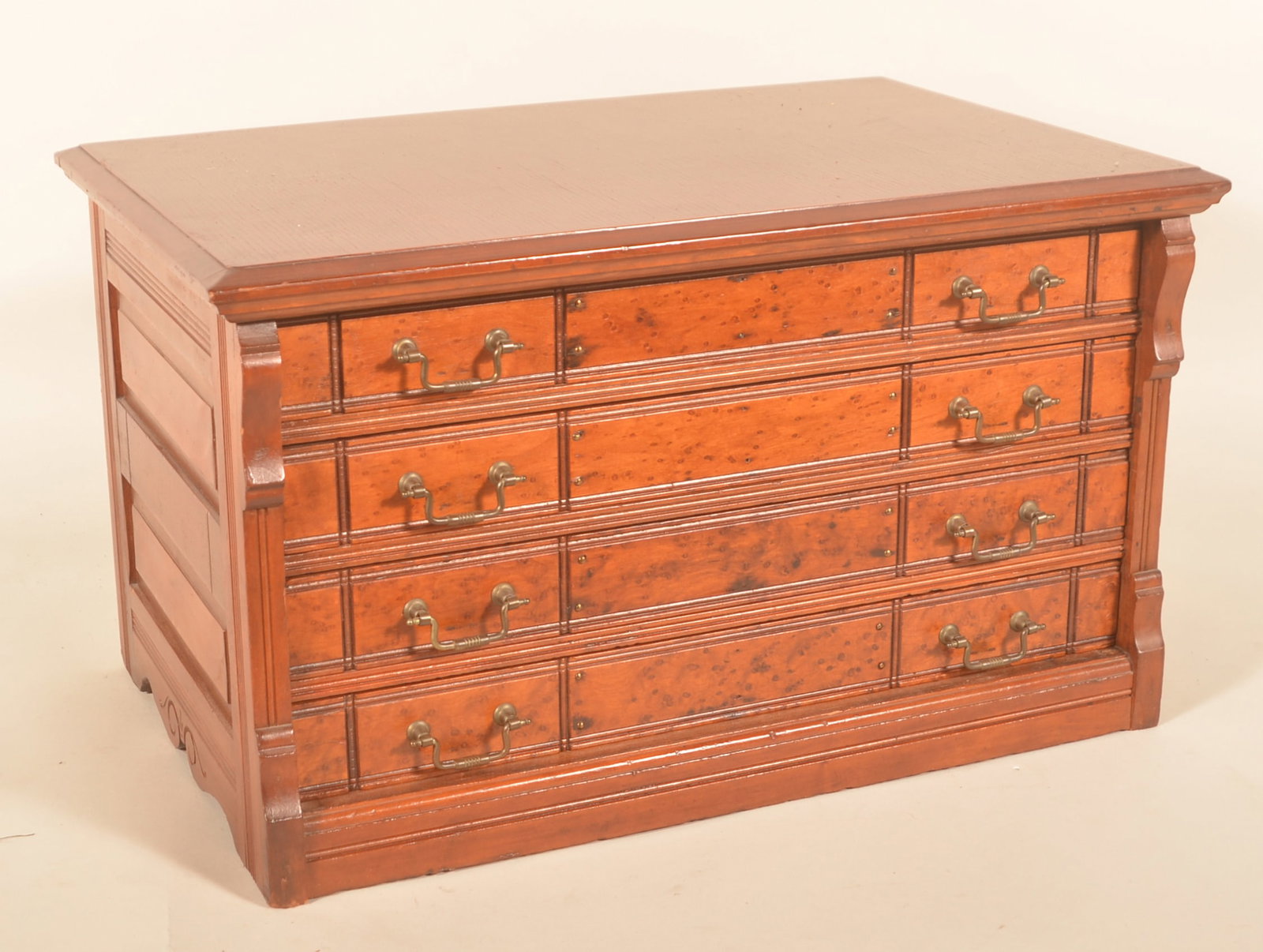 Eastlake-Style General Store Spool Cabinet: 4-drawer cabinet with original pulls, raised panel and beaded edge design. 14 1/4"H x 24 1/2"W x 16"D