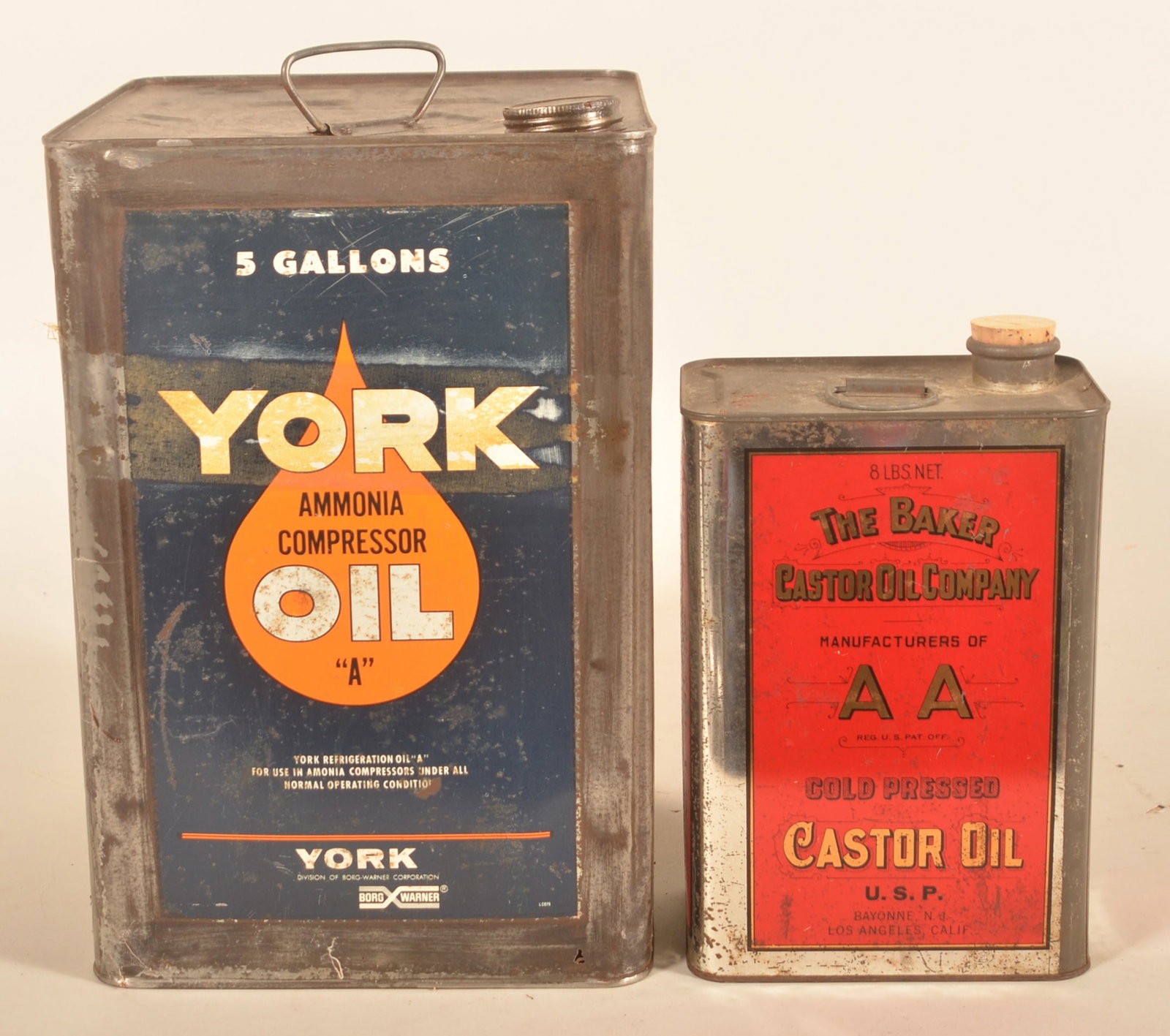 York Compressor Oil 5-Gal & Baker Castor Oil Tins (1 of 4)