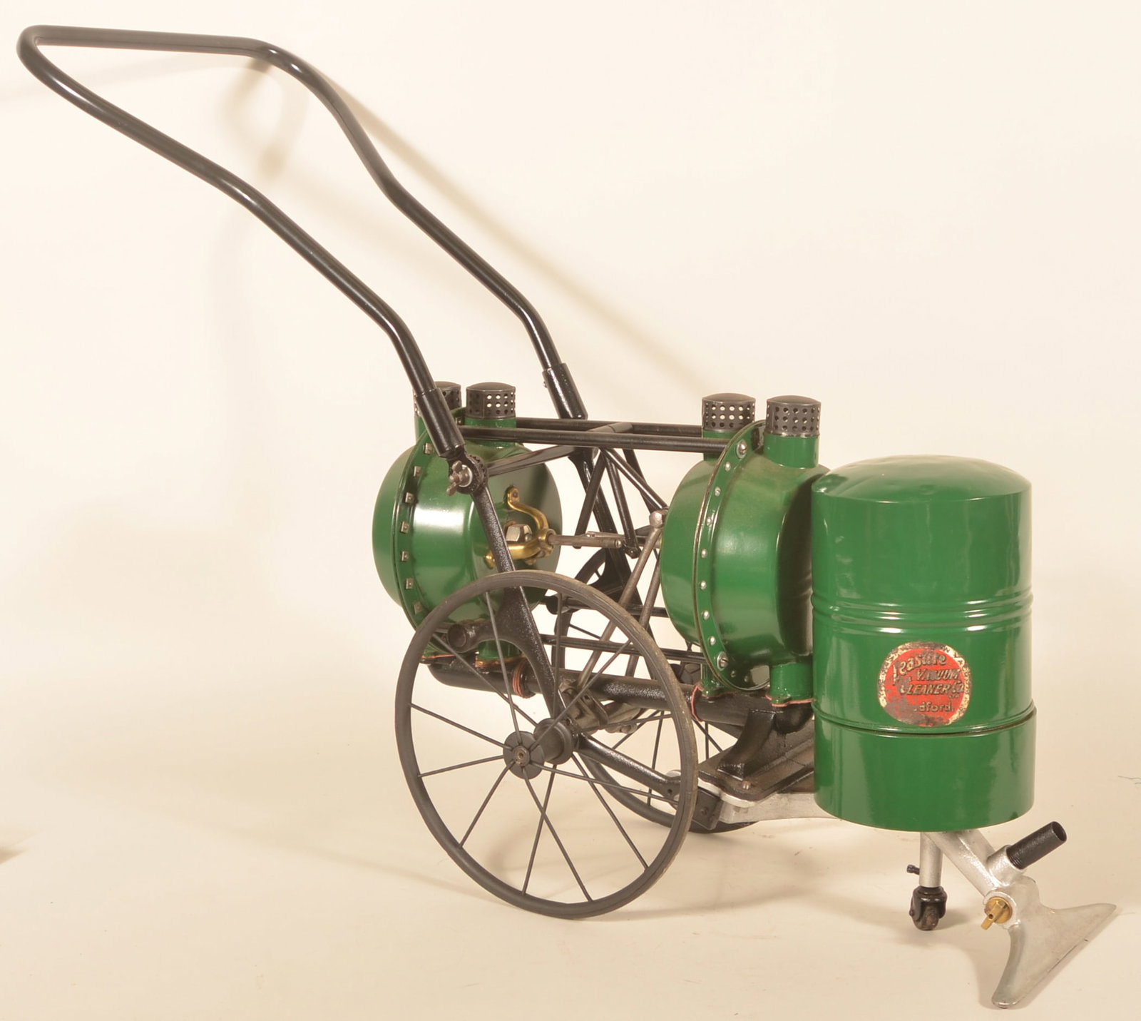 Antique Walk Behind Leasure Time Mechanical Vacuum: Wonderfully restored by the consignor, he did leave the original label on the front of the tank. Made in Bradford, Pa. Described as a mechanical marvel at the time. Provenance: The collection of