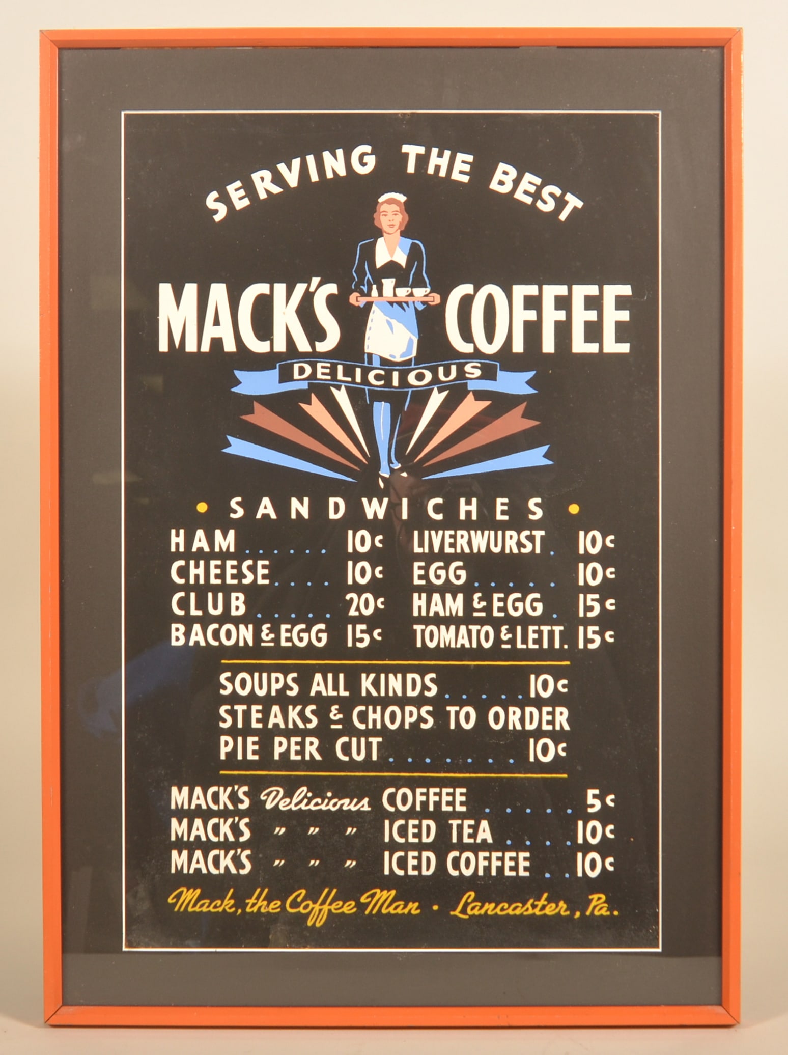 Great Lancaster "Mack's Coffee" Vintage Menu Sign (1 of 4)