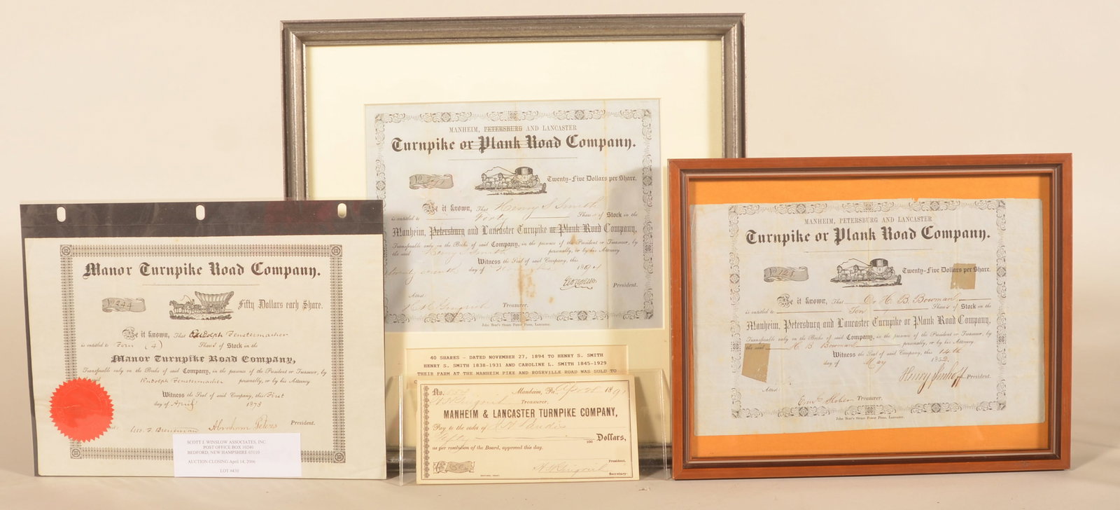 Four Antique Lancaster County Turnpike Documents (1 of 5)