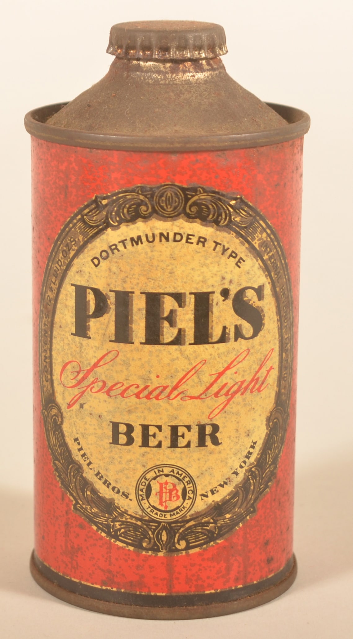 Rare Piel's Special Light Beer Cone-Top Beer Can: Brewed by Piel Brothers in NY. Maker marked CC CO 21-6. Unopened. 6"H