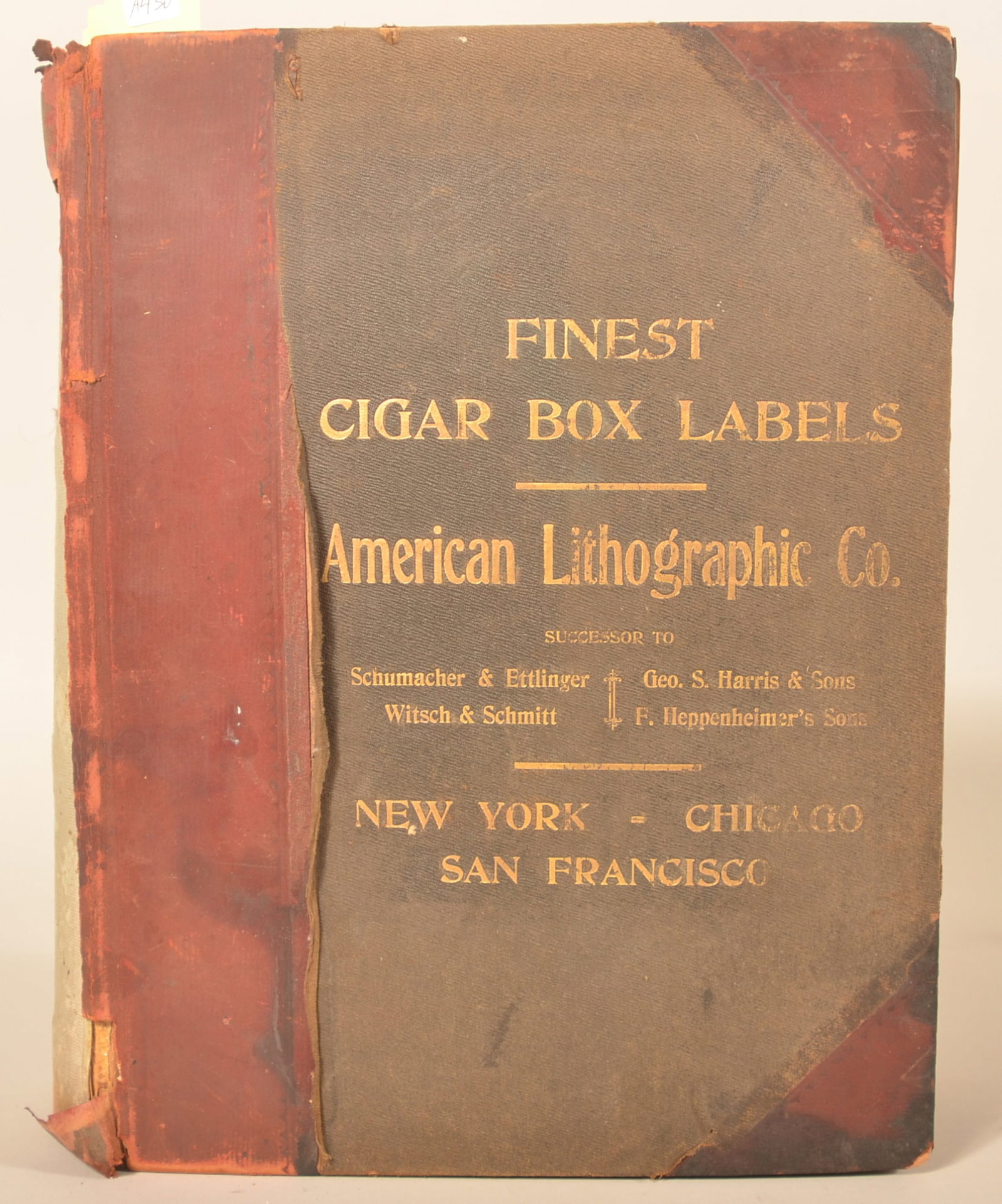 Rare American Lithograph Co. Cigar Box Sample Book: An important salesman's sample book produced around 1898-1900 by the American Lithographic Company from New York. Over 300 pages of incredible stone lithographed labels in mint condition. Many topics