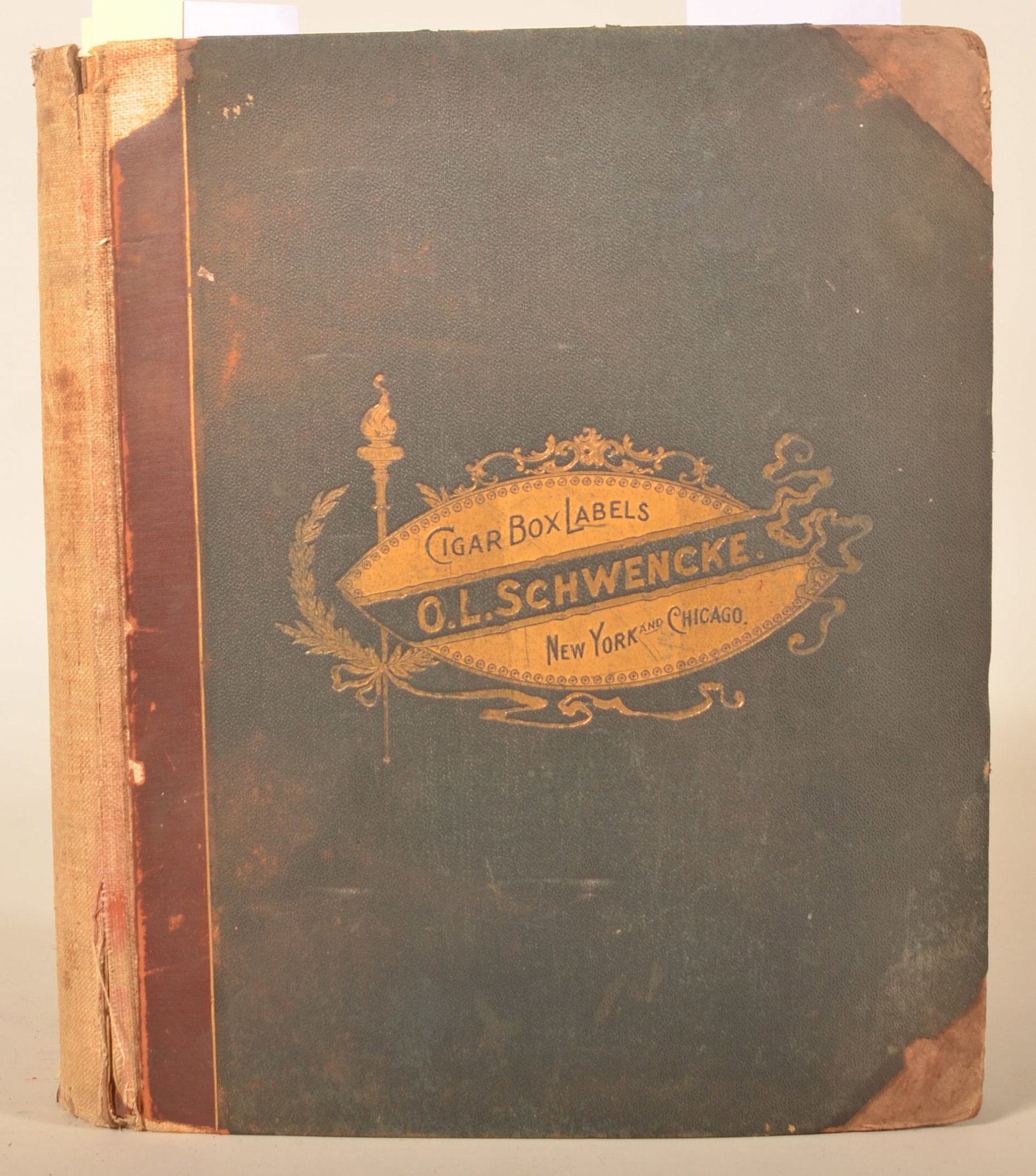 O.L.Schwenke Salesman Cigar Box Label Sample Book: Another beautiful example from the same collection as the previous lot. Over 200 pages of stone lithograph cigar boxes featuring many beautiful examples covering many different subjects including