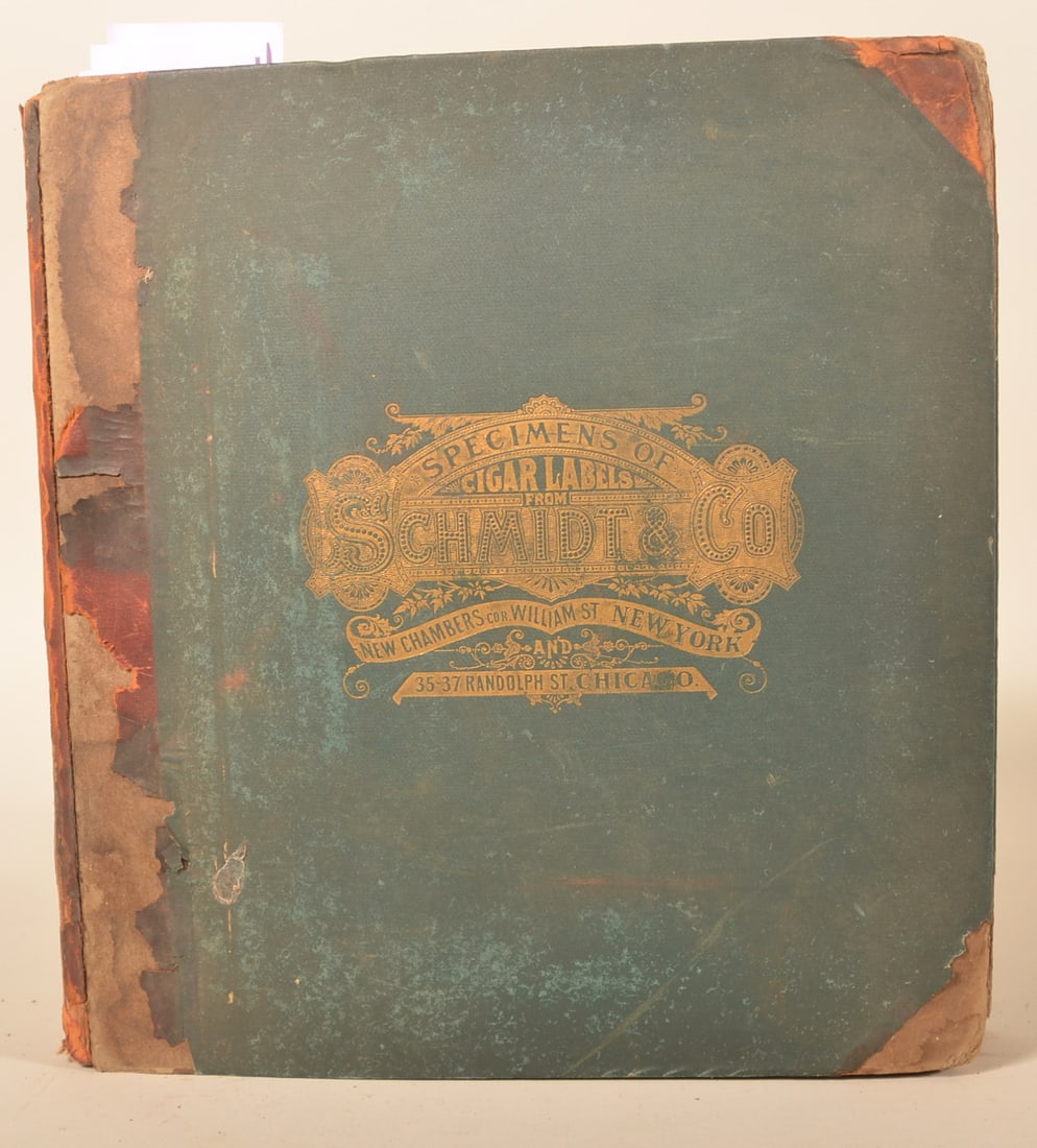 Schmidt & Co. Salesman Cigar Box Label Sample Book: The last opportunity to purchase a cigar box label salesman's sample book from this collection. Almost 200 pages of striking lithographed labels, dating from the late 1890s including a presidential