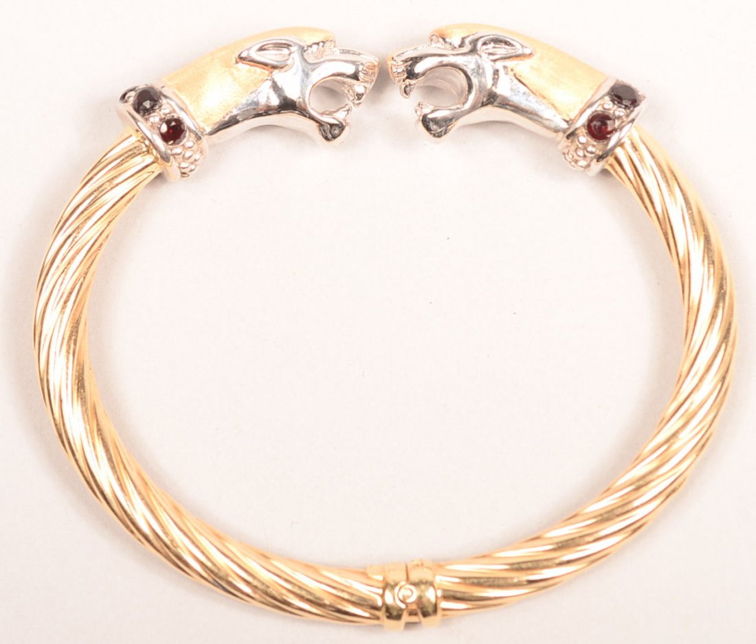 14 KT 11.6 GRAMS RARE PANTHER BANGLE BRACELET WITH: 14 KT 11.6 GRAMS RARE PANTHER BANGLE BRACELET WITH RUBIES