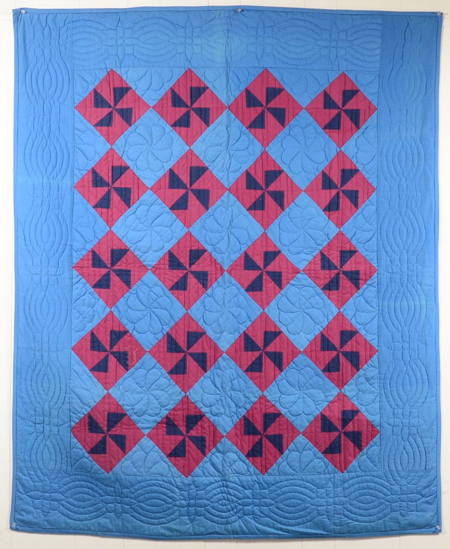 280. Amish Pinwheel Pattern Quilt. Belleville Pa.: 280. Amish Pinwheel Pattern Quilt. Belleville Pa. 1940's, 54" x 65"Condition: Good with some staining.
