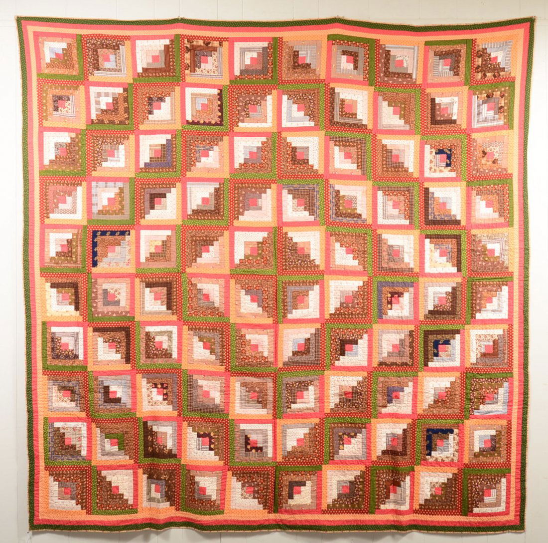 294. Log Cabin Barn Raising Pattern Quilt. Floral print