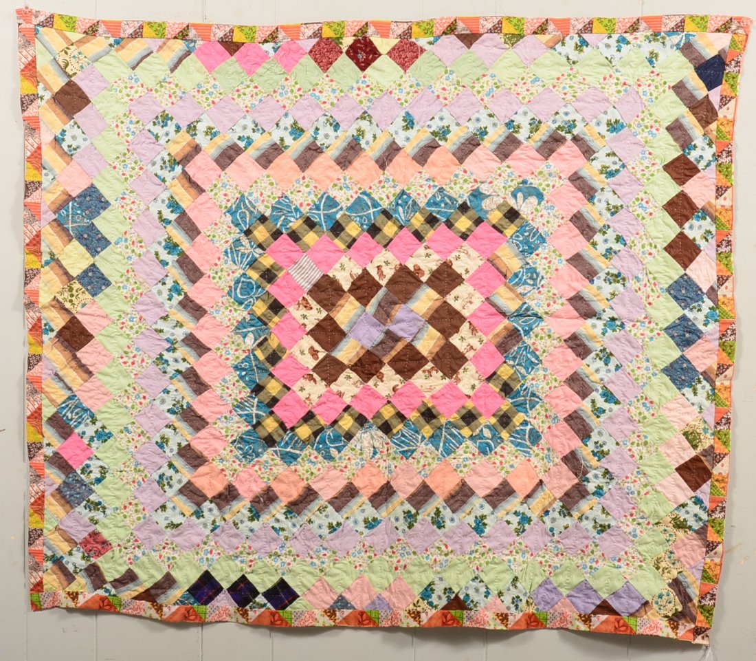 295. Crib Size Patchwork Quilt. Early- mid 20th: 295. Crib Size Patchwork Quilt. Early- mid 20th century, 1-1/2" square patches, 35"x 39"Condition: Good.