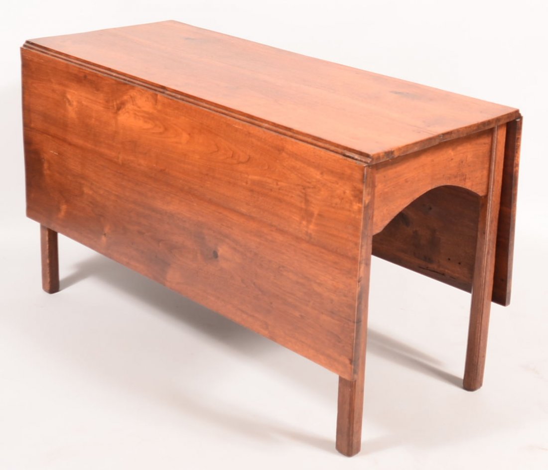442. Pennsylvania Chippendale Walnut Gate-leg Drop-leaf: 442. Pennsylvania Chippendale Walnut Gate-leg Drop-leaf Table, Circa. 1780. Having arched cut-out deep skirt and Marlboro legs. 27-1/2"h x 48"w x 20"d., each leaf measures 18-1/2". Condition: Good wit