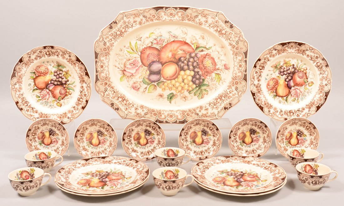 832. Johnson Brothers, England "Windsor Ware" China: 832. Johnson Brothers, England "Windsor Ware" China Partial Dinner Service. Hard to find 20" platter, six 10-3/4" dinner plates, six cups and saucers. Condition: Very good, no damage.