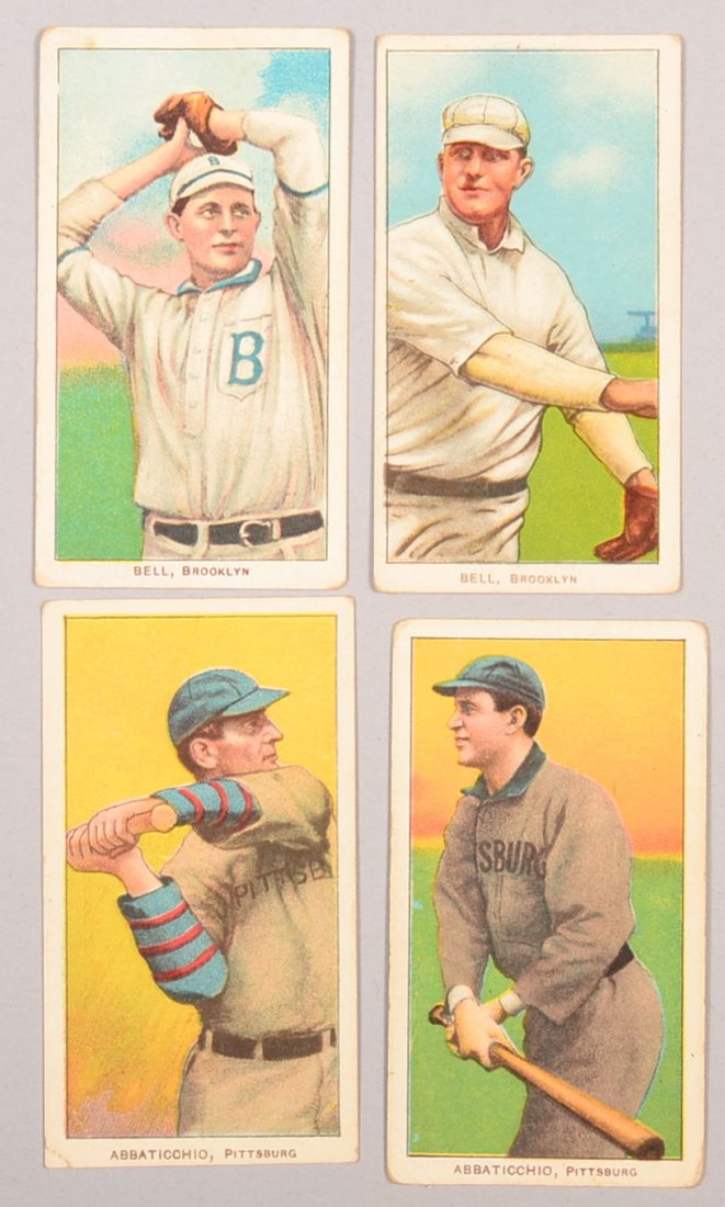 Four T-206 white border cards circa 1909-1911. The: Four T-206 white border cards circa 1909-1911. The first is Ed Abbaticchio of Pittsburg with a Sweet Caporal back, blue sleeves. The second is Ed Abbaticchio of Pittsburg with a Sweet Caporal back, wh