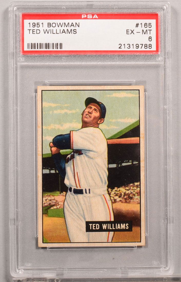 Bowman 1951 series baseball card: #165 Ted Williams.: Bowman 1951 series baseball card: #165 Ted Williams. Condition: EX/MT 6 in a PSA graded holder.