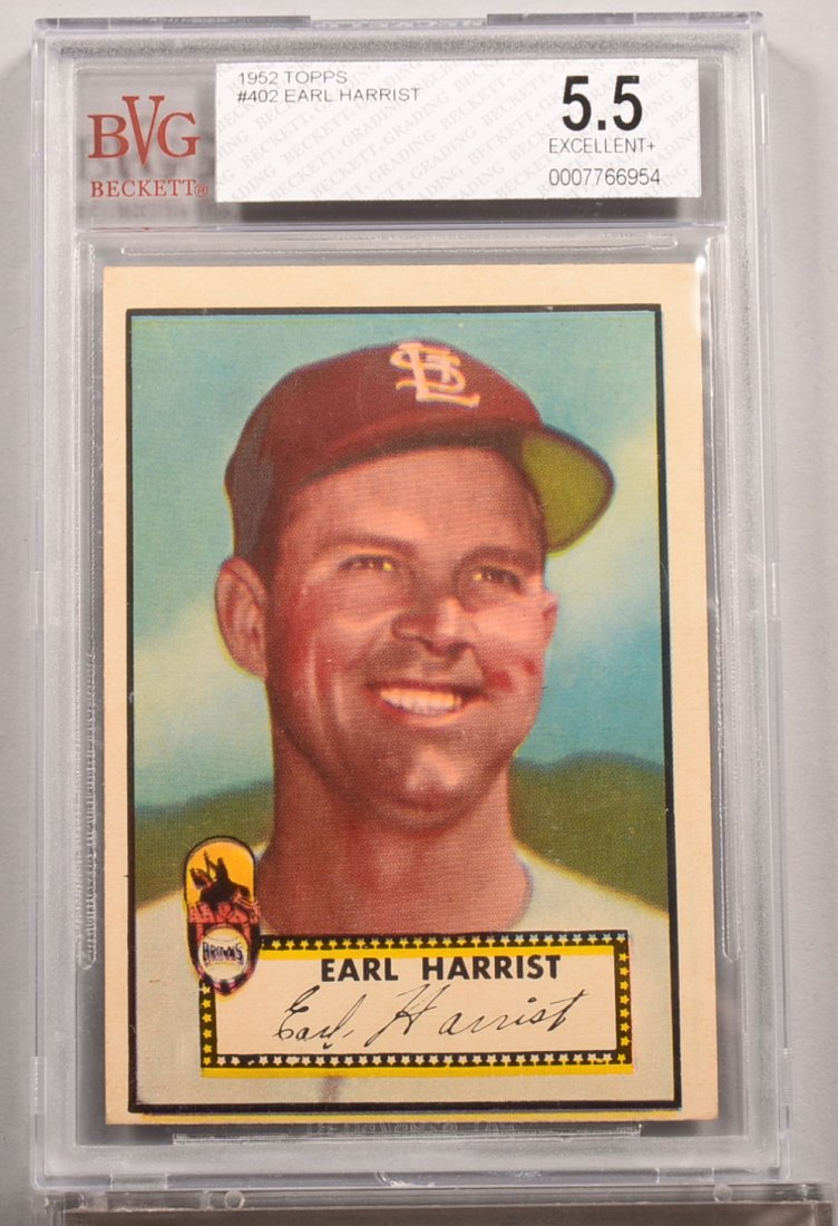 Topps 1952 series baseball card: #402 Earl Harrist.: Topps 1952 series baseball card: #402 Earl Harrist. Condition: EX+ 5.5 in a Beckett graded holder.