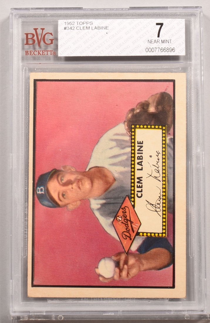 Topps 1952 series baseball card: #342 Clem Labine.: Topps 1952 series baseball card: #342 Clem Labine. Condition: NM 7 in a Beckett graded holder.