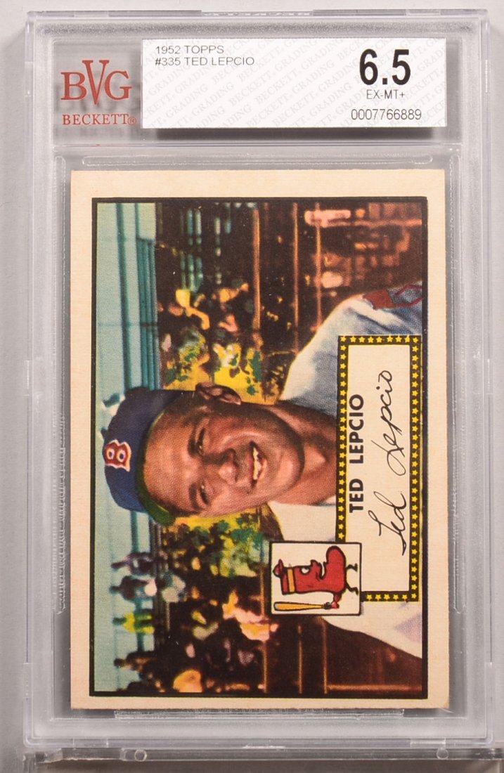 Topps 1952 series baseball card: #335 Ted Lepcio.: Topps 1952 series baseball card: #335 Ted Lepcio. Condition: EX/MT+ 6.5 in a Beckett graded holder.