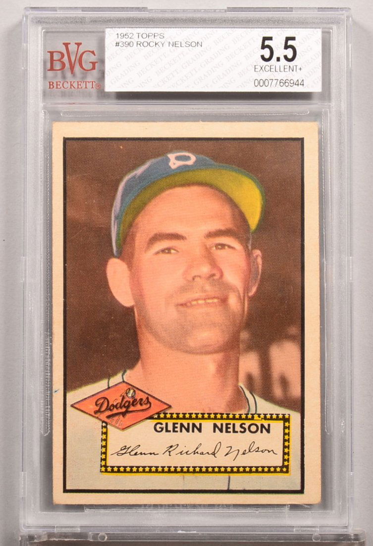 Topps 1952 series baseball card: #390 Rocky Nelson.: Topps 1952 series baseball card: #390 Rocky Nelson. Condition: EX+ 5.5 in a Beckett graded holder.