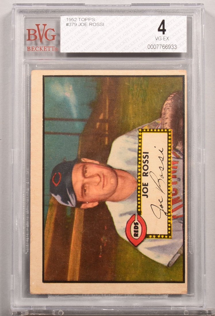 Topps 1952 series baseball card: #379 Joe Rossi.: Topps 1952 series baseball card: #379 Joe Rossi. Condition: VG/EX 4 in a Beckett graded holder.
