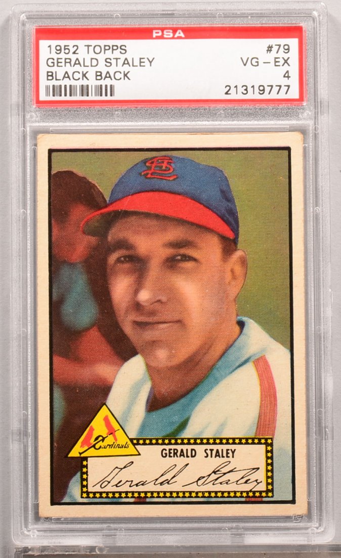1952 Topps #79 Gerald Stanley with black back in a PSA: 1952 Topps #79 Gerald Stanley with black back in a PSA graded holder. Condition: VG/EX4.