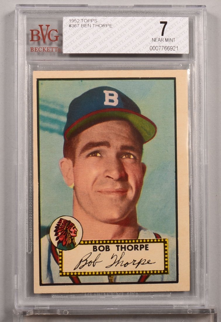 Topps 1952 series baseball card: #367 Bob Thorpe.: Topps 1952 series baseball card: #367 Bob Thorpe. Condition: NM 7 in a Beckett graded holder.