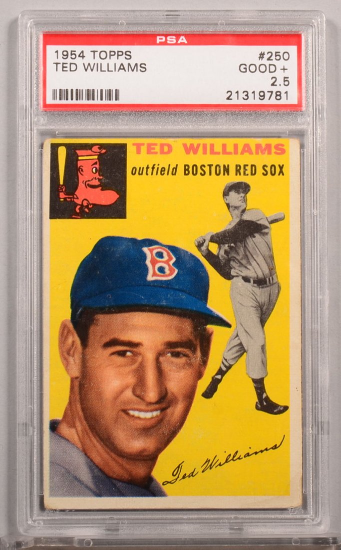 Topps 1954 series baseball card: #250 Ted Williams.: Topps 1954 series baseball card: #250 Ted Williams. Condition: Good+ 2.5 in a PSA graded holder.