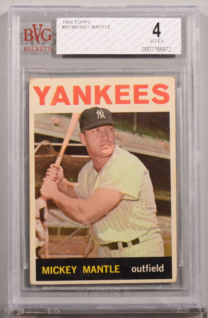 Topps 1964 series baseball card: #50 Mickey Mantle.: Topps 1964 series baseball card: #50 Mickey Mantle. Condition: VG/EX 4 in a Beckett graded holder.