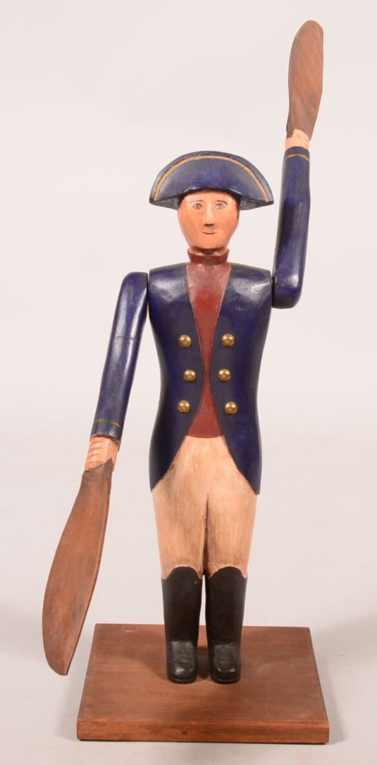 H. G. Nelson Napoleon Wooden Whirly Gig. Carved and: H. G. Nelson Napoleon Wooden Whirly Gig. Carved and polychrome painted with brass tack bottoms, (CT artist) 19"h. Condition: Very good.