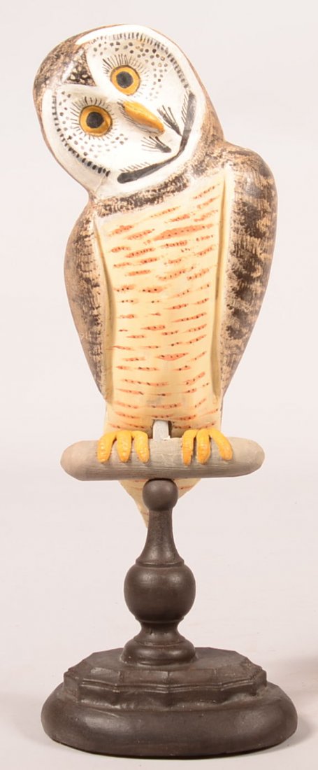 Jay Miles 2007 Wooden Owl Sculpture. Carved and: Jay Miles 2007 Wooden Owl Sculpture. Carved and realistic painted, signed Jay miles 2007 and painted by SI' NA' YA', 17-3/4"h. Condition: Very good.