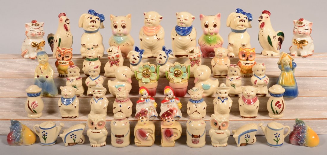 25 Various Pairs of Shawnee Pottery Salt and Pepper: 25 Various Pairs of Shawnee Pottery Salt and Pepper Shakers. (All different, no duplicates). 2" to 5" high. Condition: Very good.