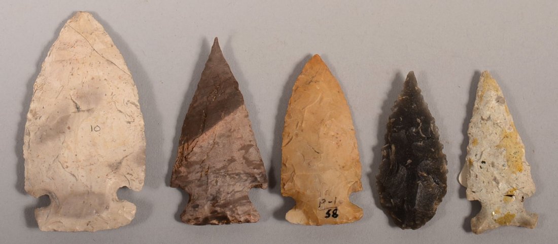 5 good prehistoric flint points from the S.B. Sisemore: 5 good prehistoric flint points from the S.B. Sisemore Coll. - "Cache River", "Ellis", "White River", "Lerma"
