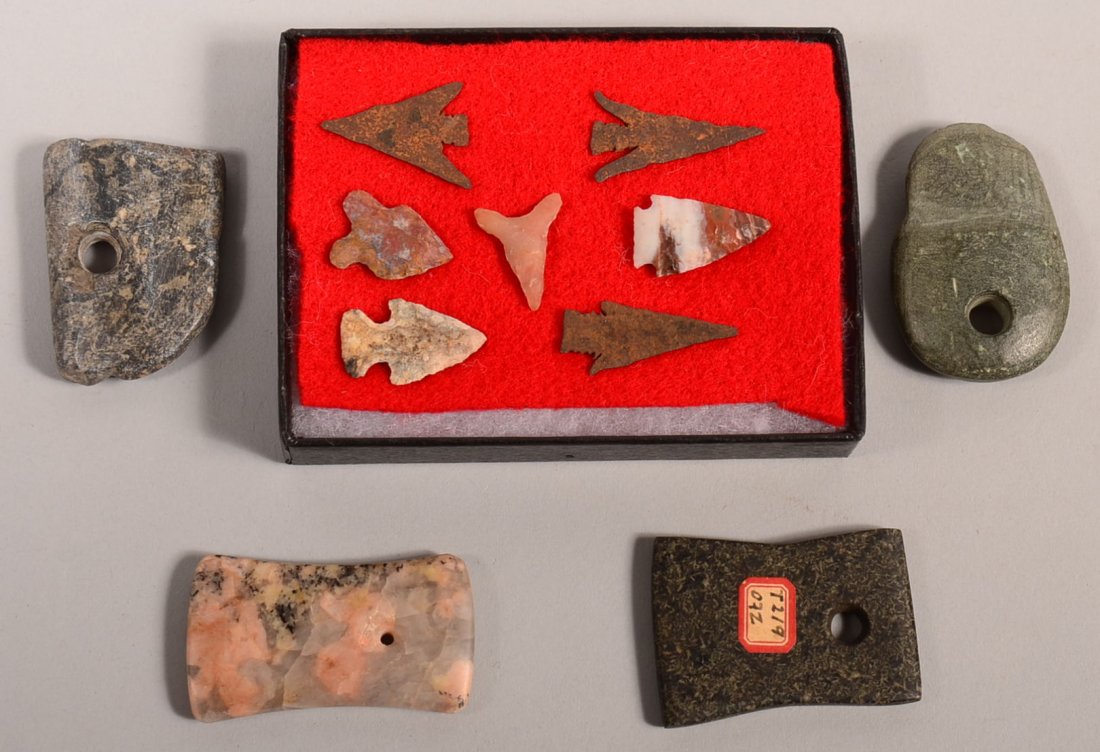 Various drilled stone items of indeterminate age stone: Various drilled stone items of indeterminate age stone and iron points