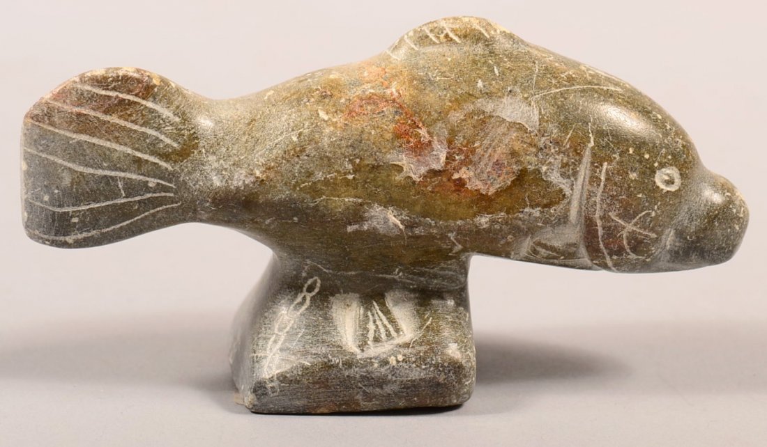 An Eskimo soapstone carving of a salmon - signed "Josie: An Eskimo soapstone carving of a salmon - signed "Josie Pappy"