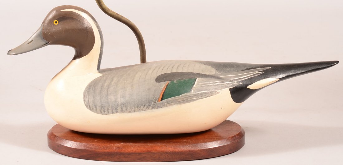 Decoy lot of (1): Chesapeake Bay Pintail mounted on: Decoy lot of (1): Chesapeake Bay Pintail mounted on lamp base, possible Madison Mitchell or Harry Jobes. Condition: excellent