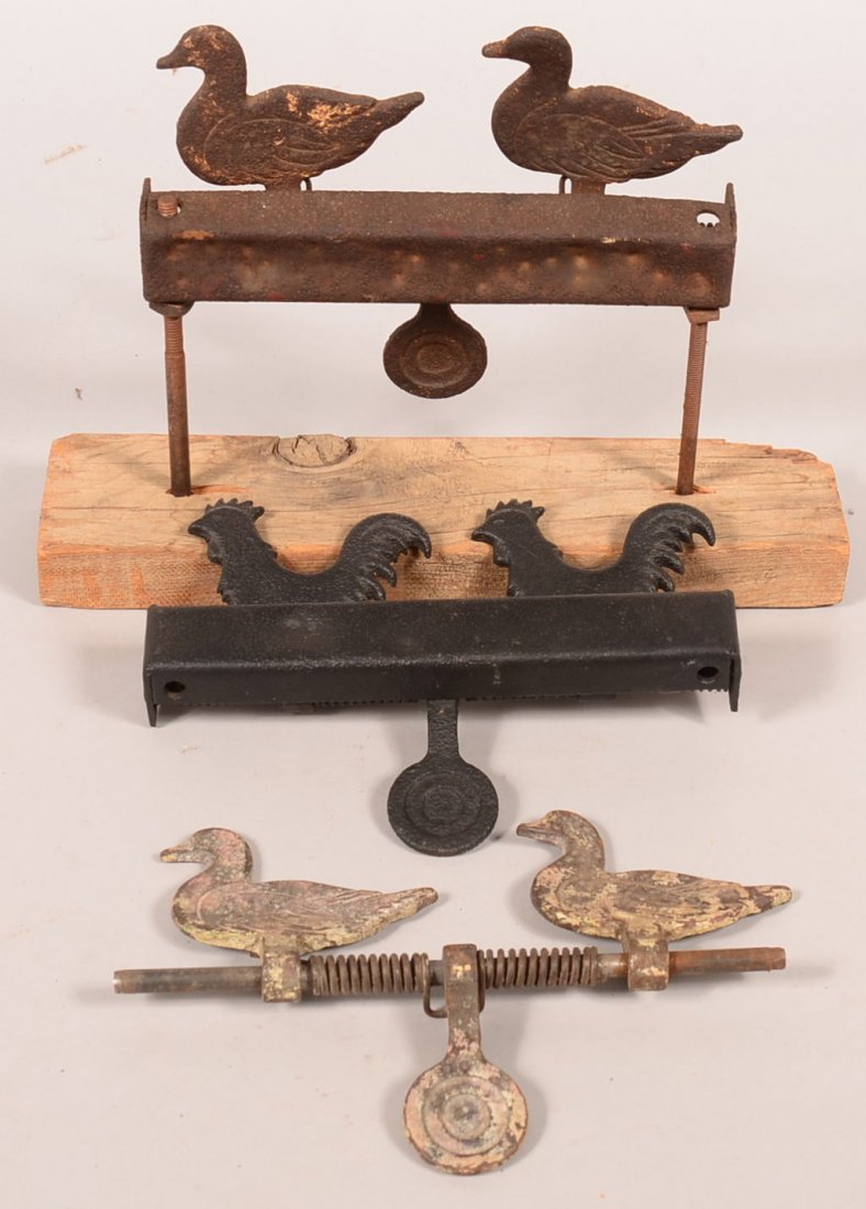Lot of (3) early 20th century mechanical resetting type: Lot of (3) early 20th century mechanical resetting type metal targets; (2) with ducks, the other with roosters. Condition: (2) are rusty but operable, the third is good but missing the base.