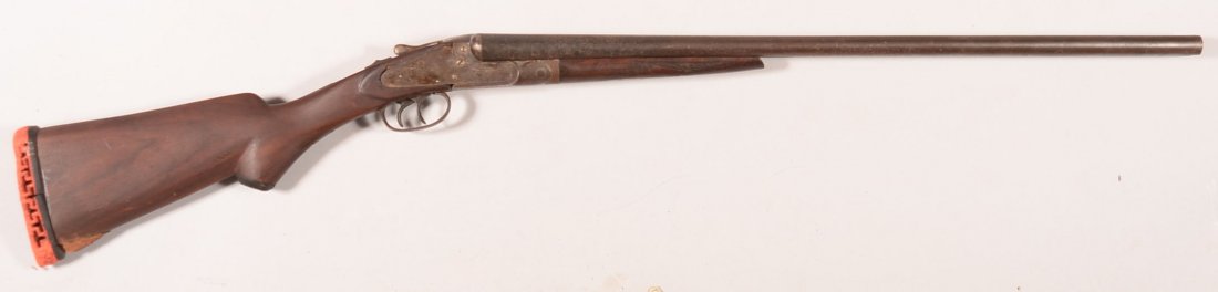 CR. Vulcan Arms Co hammerless model double barrel SxS: CR. Vulcan Arms Co hammerless model double barrel SxS shotgun having 16 gauge 26-3/8" barrels, sn 222545 matching. Condition: fair with most of the original finish on the metal, but the buttstock has 
