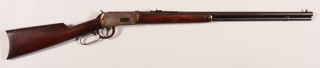 CR. Winchester model 94 lever action rifle having a 32: CR. Winchester model 94 lever action rifle having a 32 Win Special caliber 26" Nickel Steel round barrel, sn 1004109 (made 1927) with a full length magazine and crescent buttplate. Condition: 90-95% b
