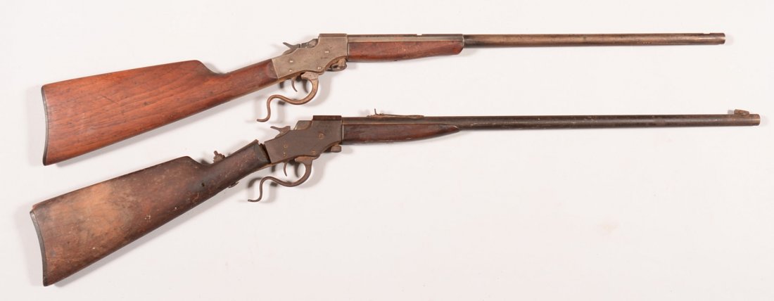 CR. Lot of (2) Stevens Favorite lever action rifles: CR. Lot of (2) Stevens Favorite lever action rifles having 22 caliber barrels; one is 22" octagon to round, the other 24" round. Serial numbers U-630 and M-846. Condition: good and poor.