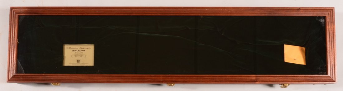 Glass top wood dislay case for a Theodore Roosevelt: Glass top wood dislay case for a Theodore Roosevelt Winchester model 1895 rifle from the American Historical Foundation. Condition: very good.