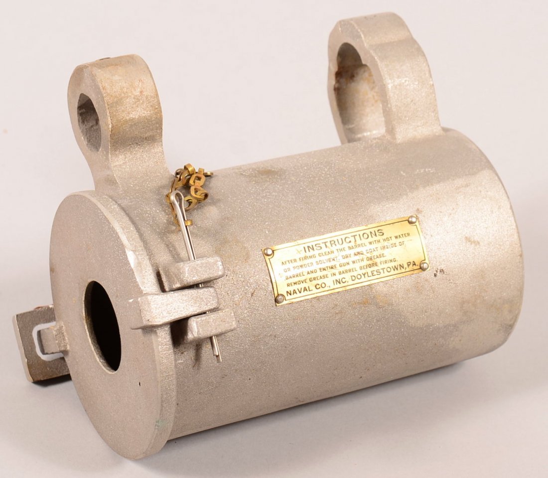 Line throwing cord container that mounts on the: Line throwing cord container that mounts on the underside of a line throwing rifle barrel. Labeled "Naval Co., Inc, Doylestown, PA. Condition: like new.