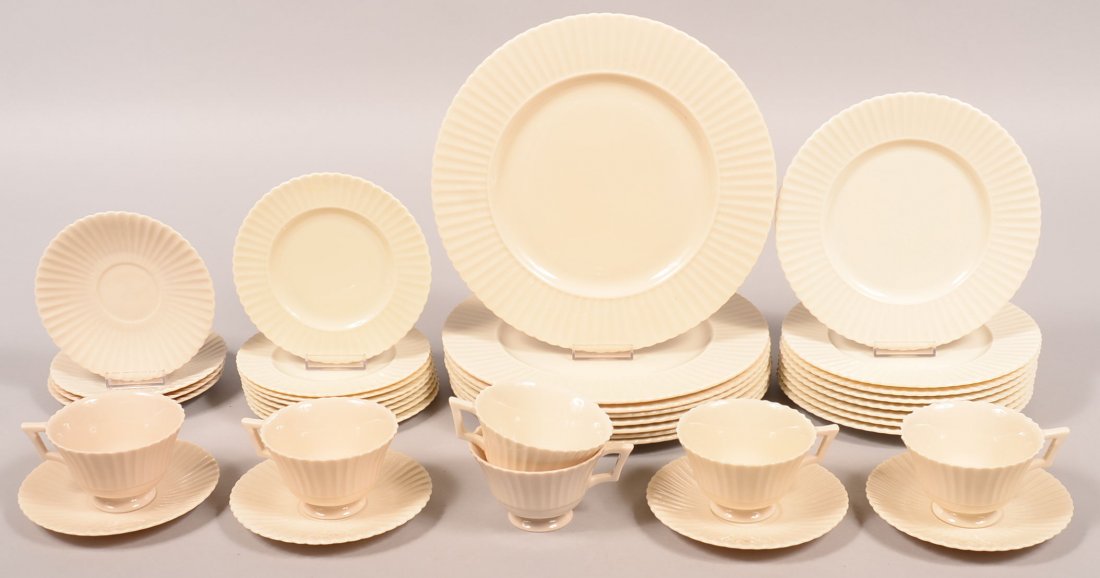 38 Pieces Temple Shape Lenox Partial Service Set.: 38 Pieces Temple Shape Lenox Partial Service Set. 8-11"dinner plates, 8-8-1/2"salad plates, 8-6-1/2"b&b plates, 8 saucers and 6 cups, different Lenox marks, Condition: Very good.