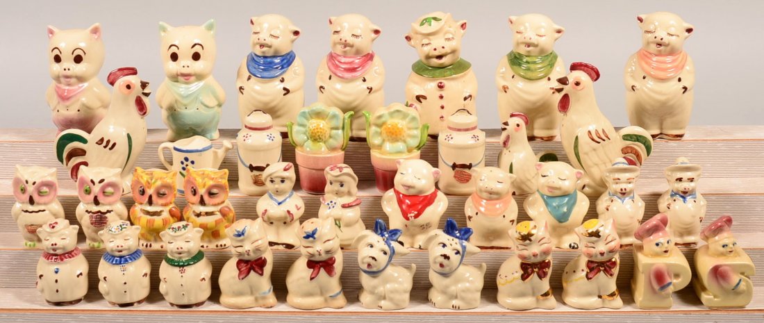 37 Various Shawnee Pottery Ceramic Salt and Pepper: 37 Various Shawnee Pottery Ceramic Salt and Pepper Shakers. 2-1/4" to 5-1/4" high. Condition: Very good.