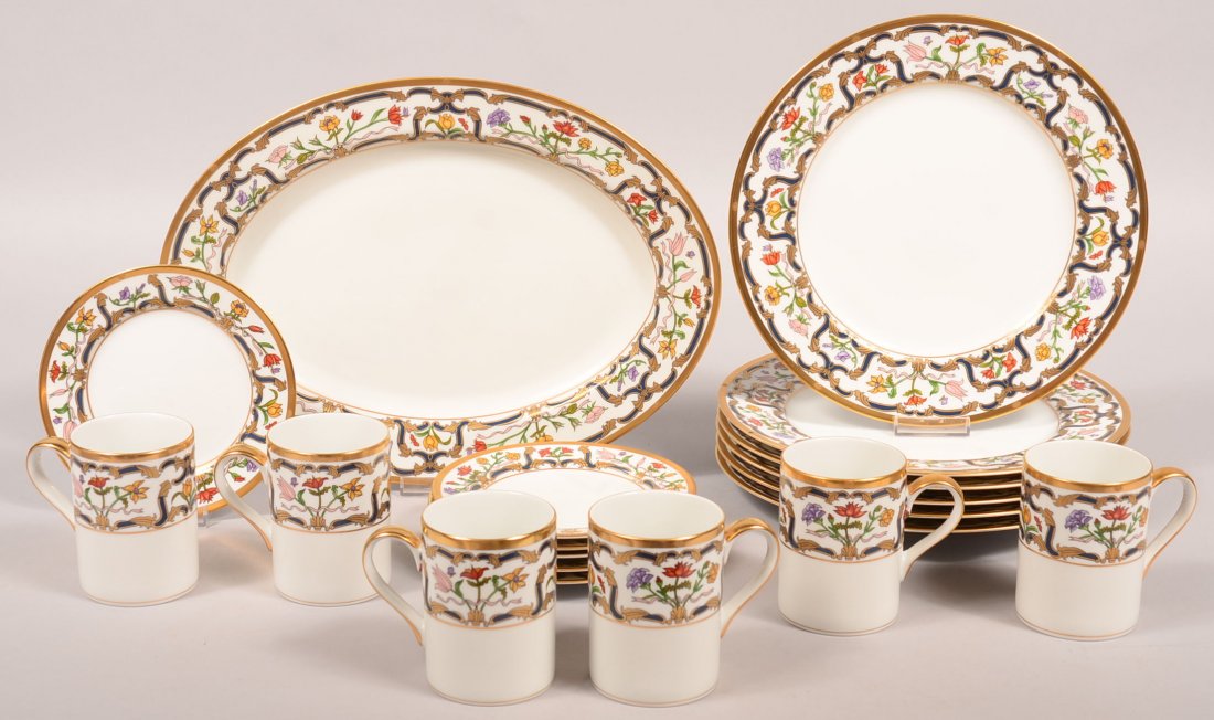 Christian Dior Renaissance Pattern Partial Service Set.: Christian Dior Renaissance Pattern Partial Service Set. 6-11"Dinner plates, 6-6-1/2" B & b plates, 6-Cups and 14-3/4"dia. Platter, Condition: Good.