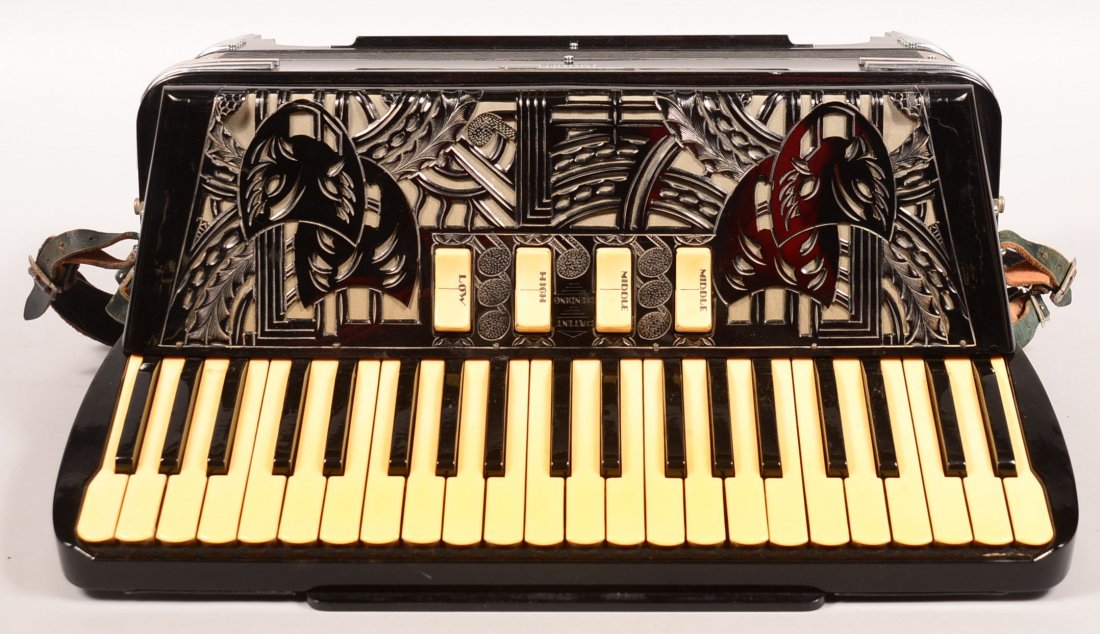 Excelsior Piano Accordion with Case. Working condition,: Excelsior Piano Accordion with Case. Working condition, 17-1/4", Condition: Accordion very good, case shows wear.