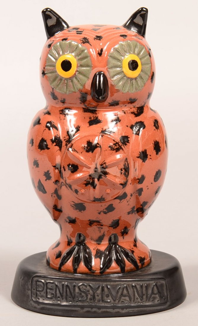 James Seagreaves Glazed Pottery Large Owl Figure on: James Seagreaves Glazed Pottery Large Owl Figure on Platform Base, marked "PENNSYLVANIA". Signed on base "JCS 1980". 8-3/4"h. Condition: Very good.